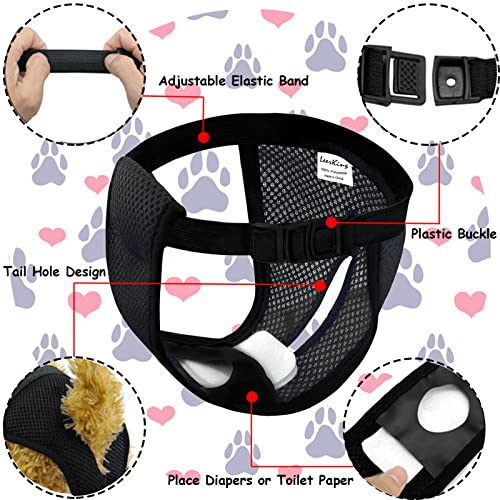 LeerKing 2er Pack Mesh Läufigkeitshose für Hündinnen waschbar Läufigkeitshöschen mit 6 Einlagen weibliche Hunde Läufigkeitshosen Hundewindeln Schwarz 2XL