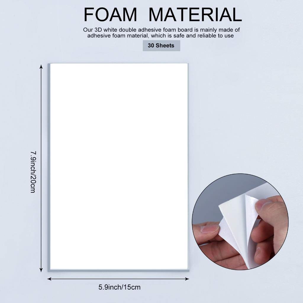 XGOOD 30 Sheets Double Sided Sticky Foam Sheets 7.9 x 5.9 Inch White Self Adhesive Foam Tapes for DIY Scrapbooking Crafting