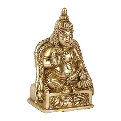 Image of ARTVARKO Brass Idol Lord Kuber Sitting Statue | Murti for Pooja Room, Meditation, Prayer, Business Murti for Prosperity Money Home Decor Locker Safe Tijori