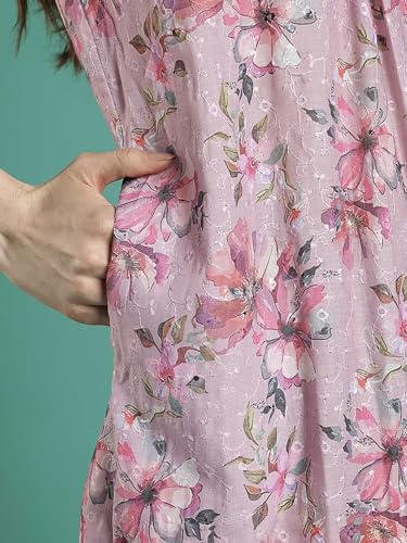 Image of 9shines Label Stylish Chikankari Cotton Nighty Maxi for Women | Full Length Nightgown | Nightdress with Pocket | Embroidery Nighty | Soft Comfortable Cotton Nightwear (1545)