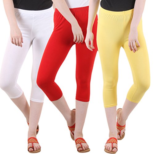 Image of DIAZ Women's Super Combed Cotton Elastane Stretch Slim Fit Printed Capri -Pack of 3