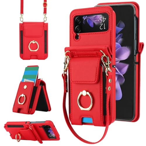 Coque bandoulière Samsung Z Flip 4 style sac à main en cuir pour femme active