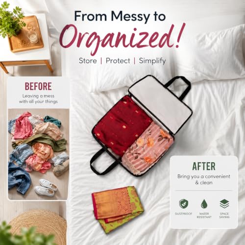 Image of CRASOME Transparent Clothes Storage Bags Pack of 2 | Wardrobe Organizer with Reinforced Handles & Zipper | Saree Cover Storage Bag for Clothes, Blanket, Bedsheet, Toys & Seasonal Garments (28L)