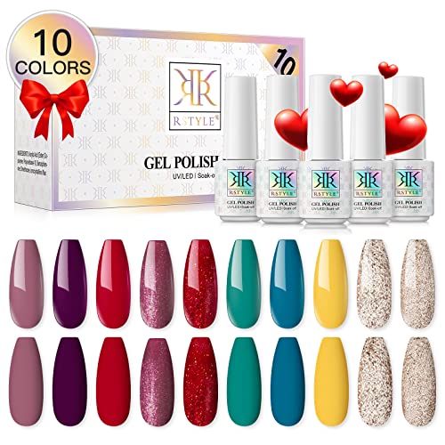 RSTYLE UV Gel Nagellack, 10 PCS Grün Rot Lila Shellac Nagellack LED Gellack Farben Set 5ml Soak Off Nägel Farbgel Kit