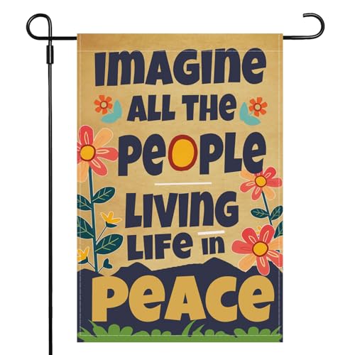 Garden Flag Imagine All the People Living Life in Peace Spring Summer Autumn Flag Double Sided Polyester Vertical Colorful Garden Yard Flags Outside Decor Outdoor Farmhouse Yard 12 x 18 Inch