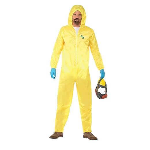 Smiffys - Herren Breaking Bad Kostüm, Schutzanzug, Maske, Handschuhe und Spitzbart