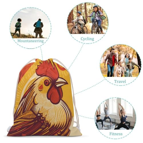 Canvas Drawstring Backpacks Cartoon Chicken Sports Gym Pull String Bags Lightweight for Men Women3