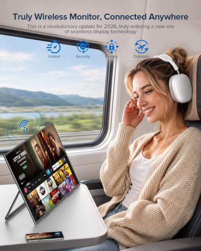 Image of Wireless Portable Monitor with 10000mAh Battery, 18.5 inch 100Hz Gaming Monitor | Support AirPlay, Miracast, 145% sRGB QLED, USB-C & HDMI, Sleeve & VESA, Second Screen for Laptop, Game Consoles(3-4H)