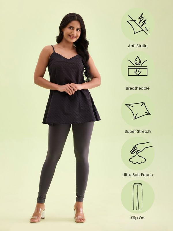 Image of GO COLORS Soft Cotton Stretch Ankle Length Leggings for Women | Breathable