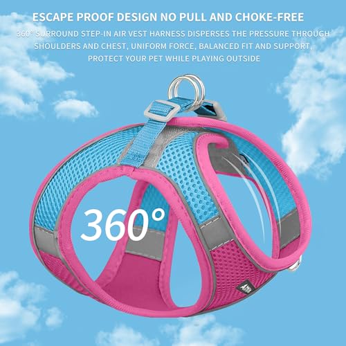 Image of AIITLE No Pull Dog Harness and Leash Set, Step in Adjustable Dog Harness with Padded Vest for All Weather, Dog Leash with Soft Padded Handle, Easy to Put on Small and Medium Dogs Hot Pink S