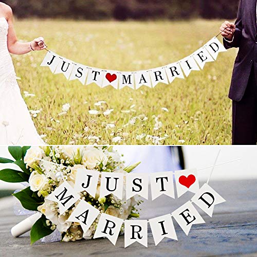 Just Married Girlande Vintage Rustikal Wimpelkette Banner mit Seil Hochzeitsgirlande als Deko für Hochzeit Fest Party Brautdusche Junggesellinnenabschied oder Foto Photo Booth Fotografie