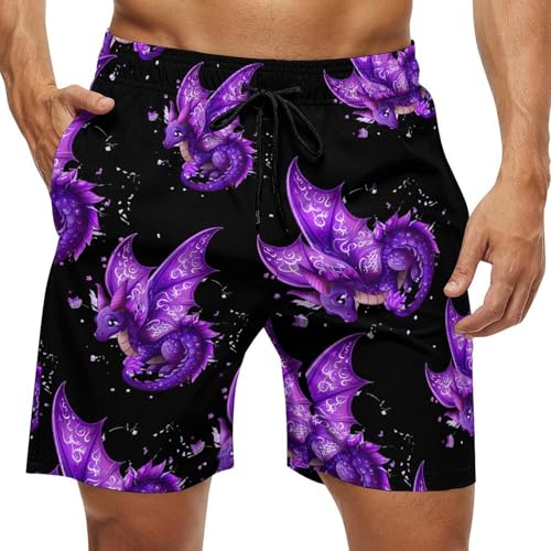 Dragon Magical Purple Men's Swim Trunks Lightweight Bathing Suit Board Shorts Hawaiian Beach Swimwear