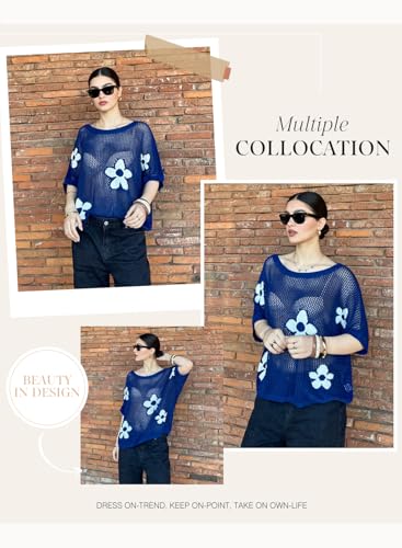 Image of Dokotoo Womens Floral Fashion Summer Tops 2026 Short Sleeve Crochet Sweaters Swimsuit Cover Ups Lightweight Knit Pullover