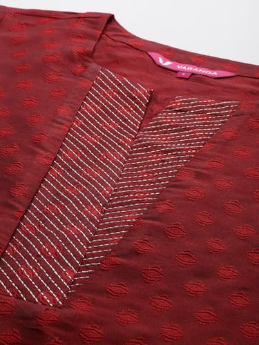 Image of Varanga Women Embroidered Straight Kurta Pant Set with Dupatta | Silk Blend Fabric | 3 /4 Sleeve Round Neck | Lightweight Comfortable Summer Wear