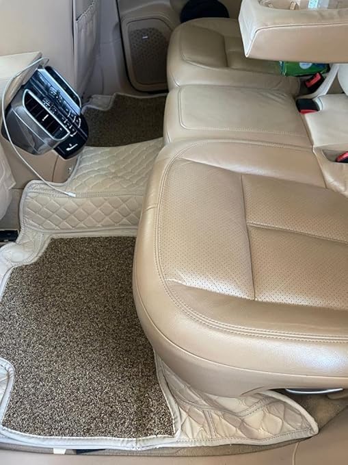 Image of Auto Ride 7D Luxury Car Mats for Mg Hector Plus (7 Seater)| Ultra-Premium PU Leather | Waterproof, Dustproof & Anti-Slip | Custom Fit All-Weather Floor Mats | Color : Beige
