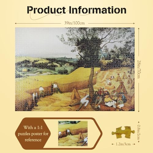 MISITU 2000 Pieces Puzzles for Adults "The Harvesters" by Pieter Bruegel, Art Jigsaw Home Decor - Image 3
