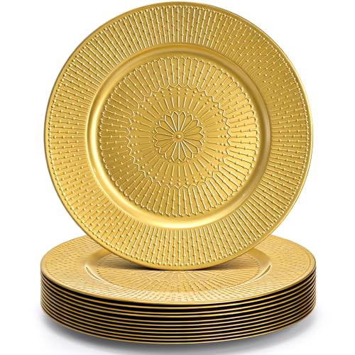 DEAYOU 12 Pack Gold Charger Plate, 13 Inch Beaded Chargers for Dinner Plates, Plastic Reusable Round Charger Platters for Wedding, Table Setting, Serving, Party, Decoration, Event, Holiday DEAYOU 12 Pack Gold Charger Plate, 13 Inch Beaded Chargers for Dinner Plates, Plastic Reusable Round Charger Platters for Wedding, Table Setting, Serving, Party, Decoration, Event, Holiday