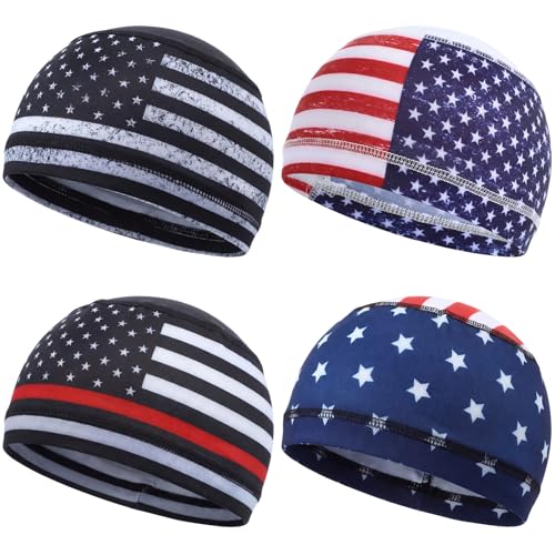 Image of Geyoga 4 Pieces Cooling Skull Cap Helmet Liner Sweat Wicking Beanie Head Wrap Bandana for Cycling Running Men Women