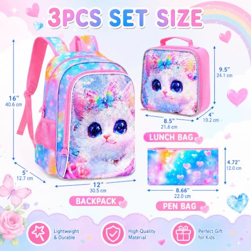 Image of 16 inch Backpack for Girls Boys 4-8, 3Pcs Kids Bookbag Set with Lunch Box, School Bag for Preschool Kindergarten