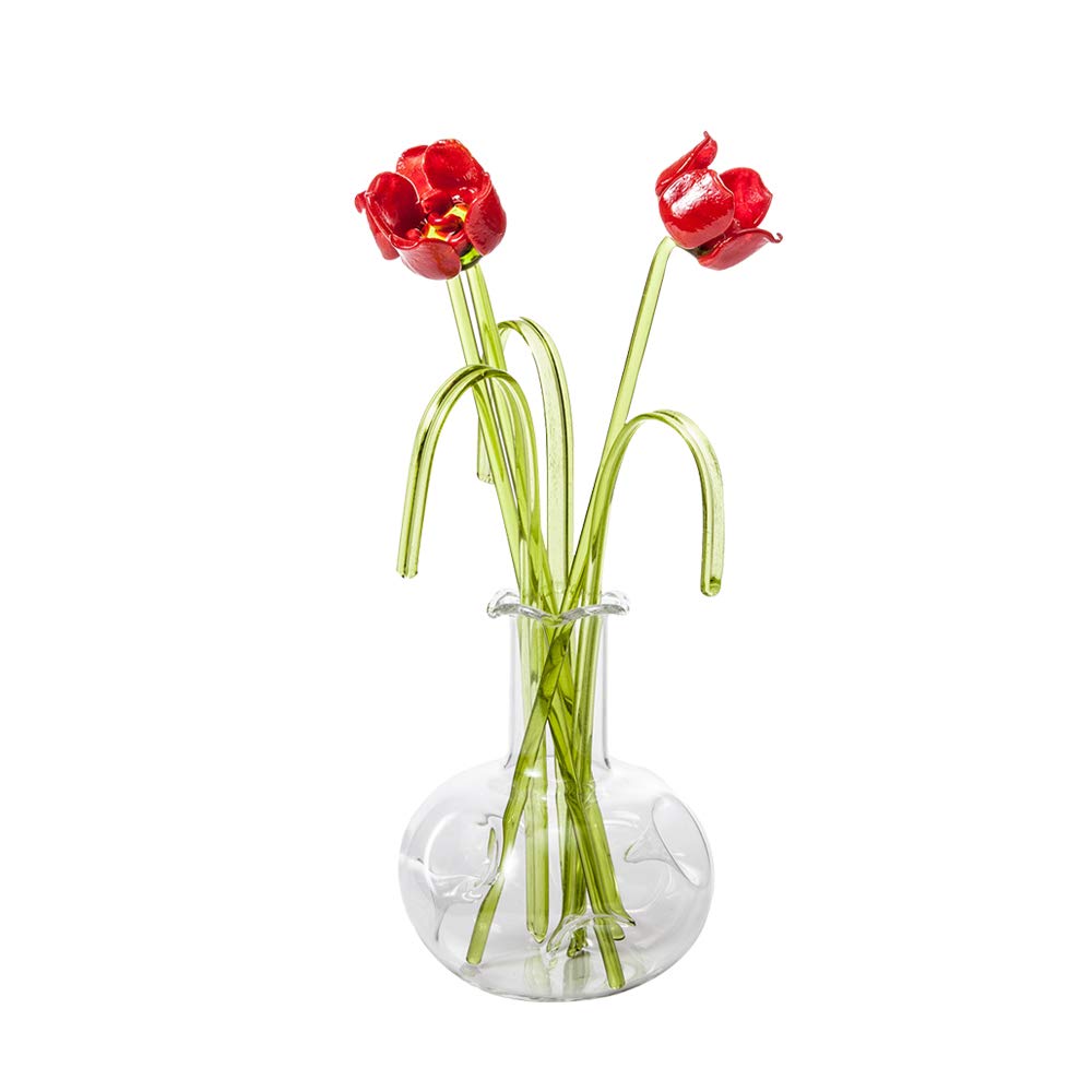 Parmy Roses Artificial Flowers (Daffodils, Poppies, Etc) In A Glass Vase Ornament | A Beautiful Home Decor And Gift For Special Occasions Including Mother’s Day, Birthday And Christmas, Etc (Roses)