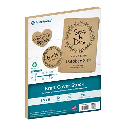 Print Works Kraft Cover Stock, Heavyweight, Solid Core, 8.5” X 11”, 40 Sheets (00691) #TOP27