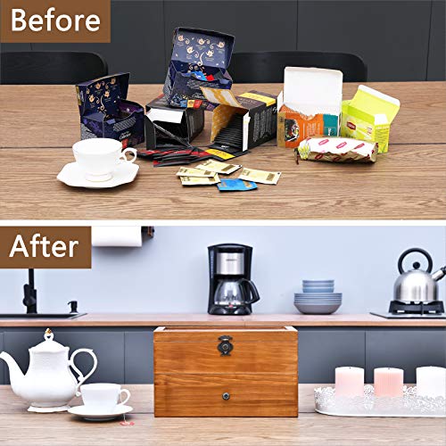 WELLAND Vintage Wooden Tea Bag Storage Box with Large Capacity, Clear Lid & Dual-Layered 14 Compartment Design - Image 7