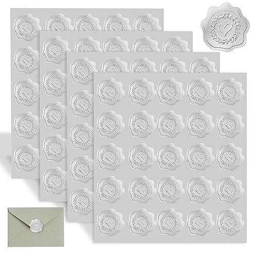 4 Feuilles de 100 Stickers Mariage Ètiquettes Personnalisées Autocollantes Blanc Argenté Sceaux de Cire Autocollants Blanc Argenté 4 Feuilles de 100 pour...