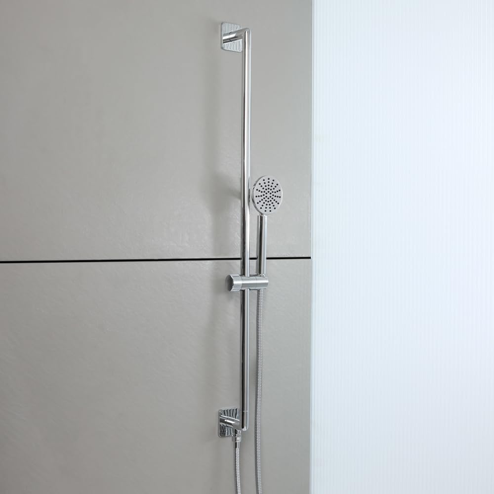 Milano Chrome Lune Riser Rail Hand Shower Integrated Elbow