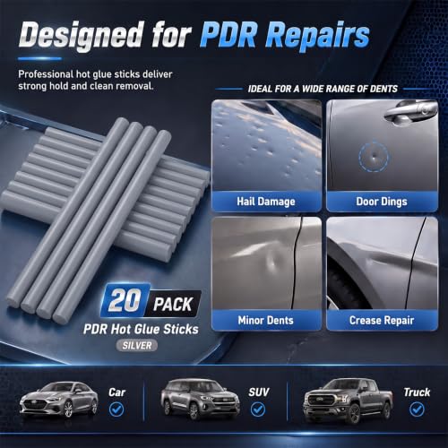 Image of CroBlissful 20 Pcs PDR Glue Sticks Hot Melt for Dent Repair,Gray