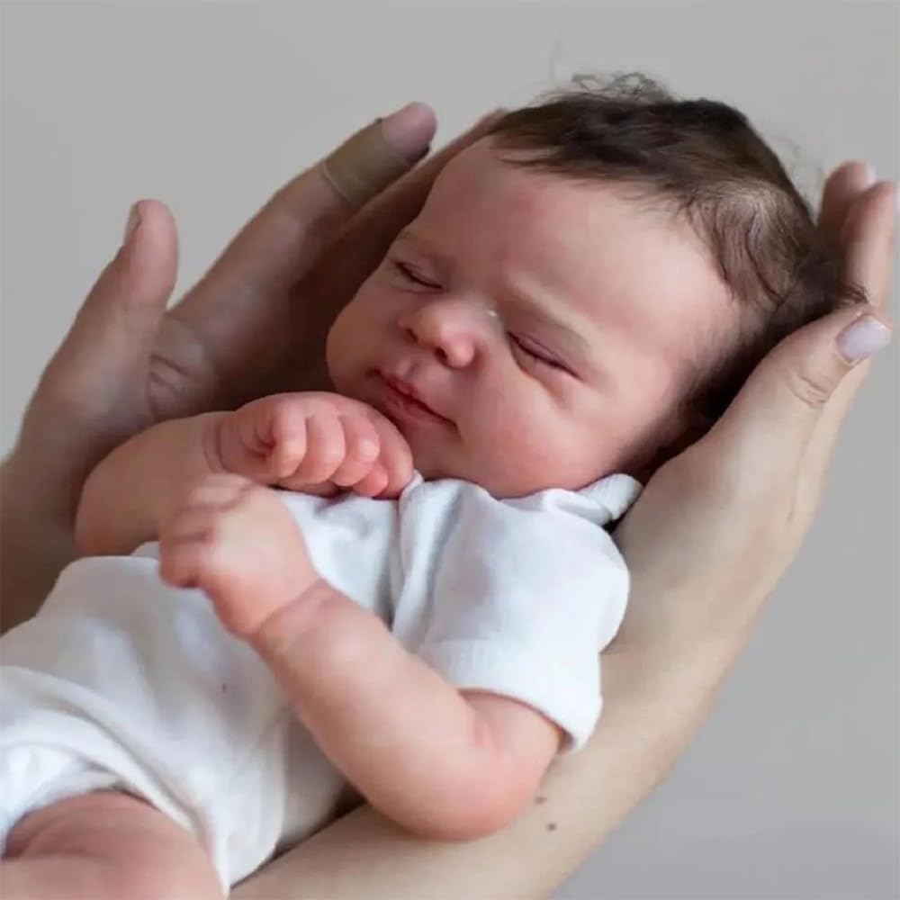 Reborn Baby Puppe, 50 cm Reborn Baby Silikon, Reborn Baby 20 zoll, Rosa und Weiß, Realistisch, Schlafendes Neugeborenes, Handgefertigte Details, Jungen & Mädchen Spielzeug Geschenk Ab 3 Jahren