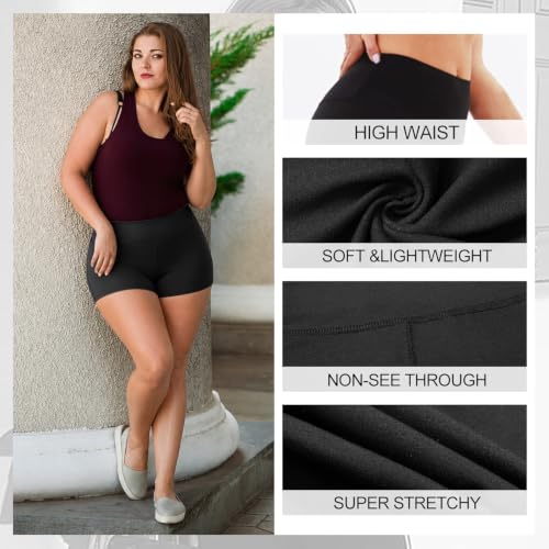 Image of TNNZEET 2 Pack Plus Size High Waisted 8 inch Biker Shorts for Women-Buttery Soft Black Yoga Shorts(2X, 3X, 4X)