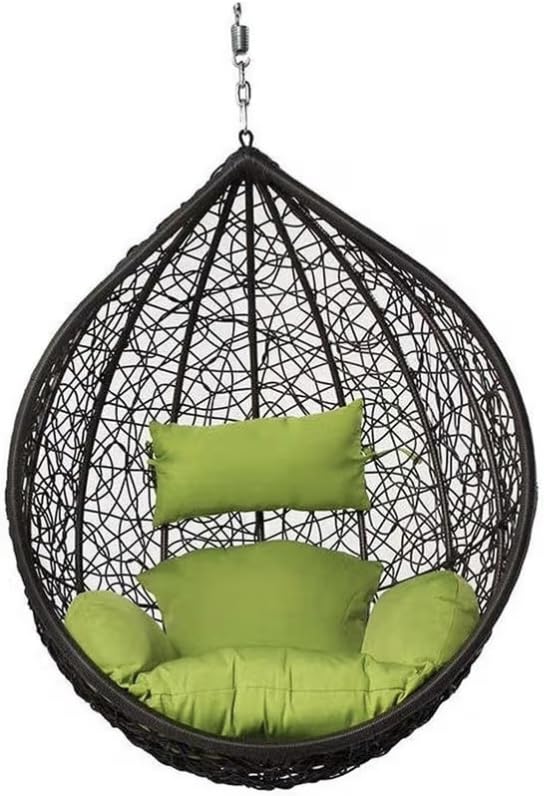 Image of Single Seater Swing Chair with Stand & Cushion Outdoor Indoor Balcony Garden Patio, Powder Coated Frame, UV-Protected Wicker, Premium Cushion, Swing Chair (Black-Parrot)