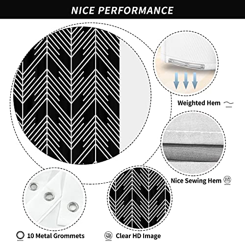 Visioun Black White Zig Zag Shower Curtain For Bathroom 60W*72H Inch Geometric Modern Abstract Chevron Herringbone Striped Bathtub Decor Neutral Aesthetic Waterproof Polyester Fabric Set With 12 Hooks #TOP4