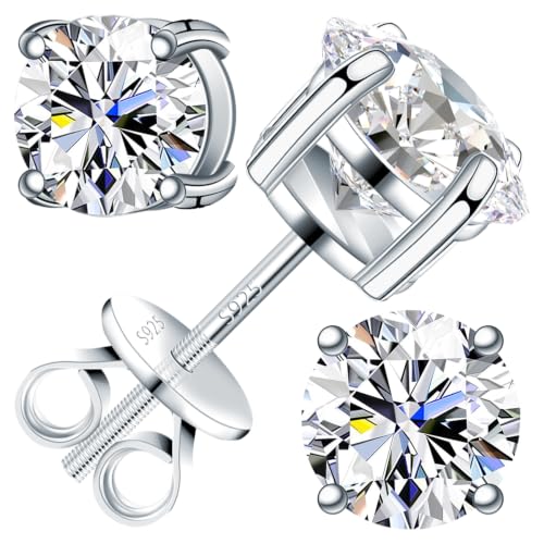 Velelia Moissanite Earrings for Men Women 0.2ct-3.0ct Men 925 Sterling Silver Earrings Round Cut Diamond Stud Earrings for Women