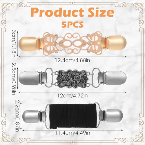 Image of 5 Pcs Retro Cinch Clip for Cardigans Sweater 3 Sizes Vintage Dress Clips Back Cinch Shirt Clips for Women Clothing Waist Tightener Stylish Shawl Cramp Elegant Style Brooch-Silver Gold Black White