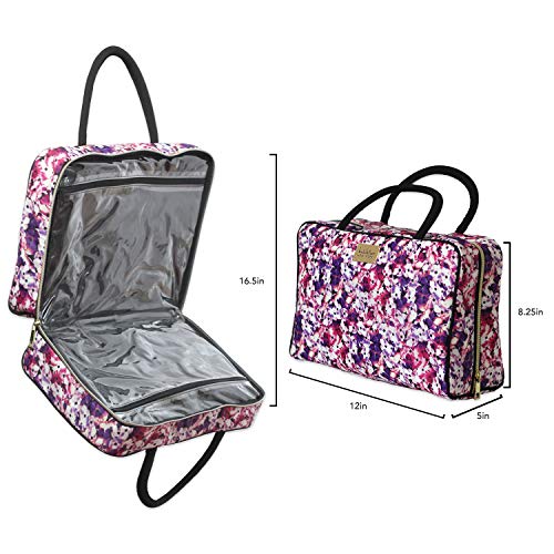 Nicole Miller Makeup Bag, Travel and Toiletry Bag, Large Cosmetic Bag with Zippered, Transparent Pockets and Handles, Foldable Makeup Bag for Home and Travel (Colorful Flower Print with Black Handles) - Thumbnail 4
