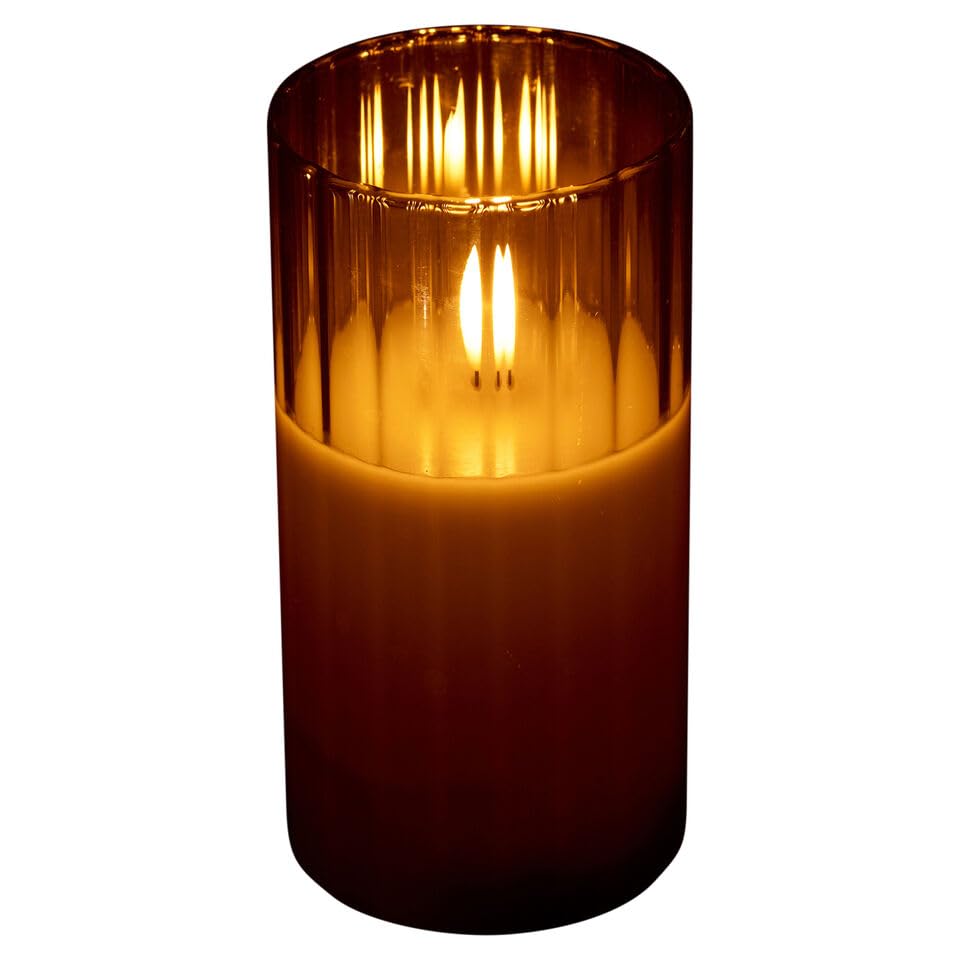 URBNLIVING LED Flameless Battery Operated Candle Light in Grey Pillar Glass Jar Realistic Flickering Table Decor Ornament with Three Settings Functions Available in Sizes H15cm