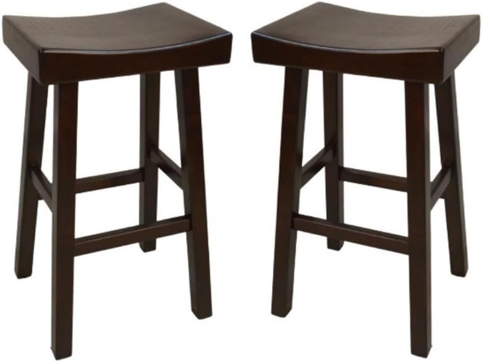 Home Square 30" Wood Saddle Bar Stool in Espresso - Set of 3