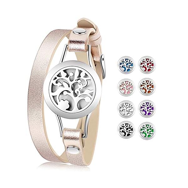 Jack & Rose for Women, Essential Oil Diffuser Bracelet, Tree of Life Jewelry Aromatherapy Bracelets Leather Band with 8 Color Felt Pads, Gifts for Daughter, Girl, Mom, Sister
