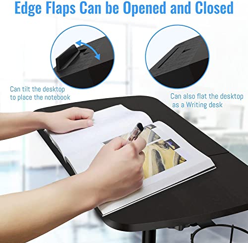 Maikanton Laptop Table 23 Inch Adjustable Height Tray Table, Rolling Cart Mobile Overbed Desk, Sofa Bed Side Table Couch Computer Desk Stand With Cup Holder 360° Swivels Wheels (Black Wood Grain) #TOP2