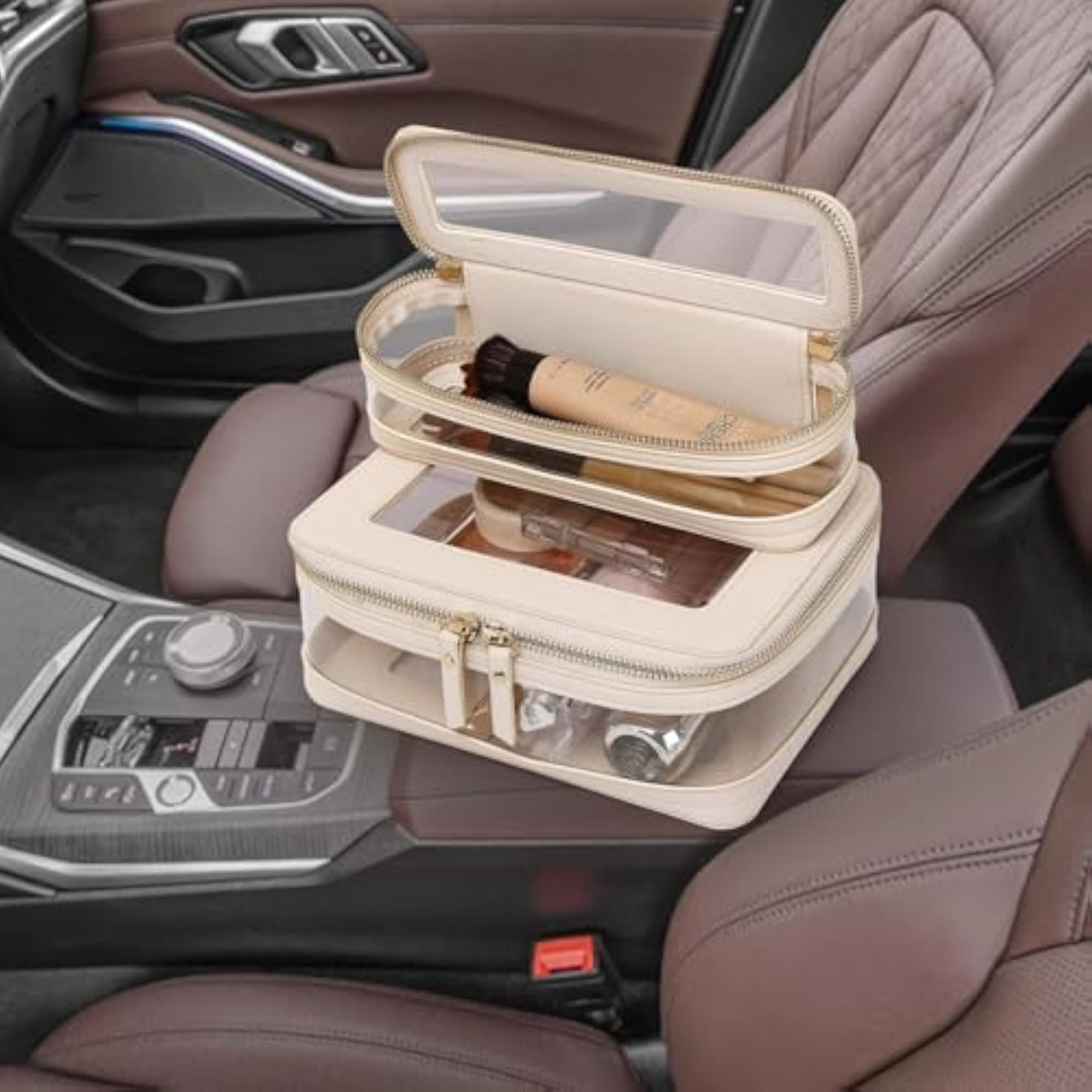 Travel Clear Makeup Bag with Brush Case, Waterproof Organizer