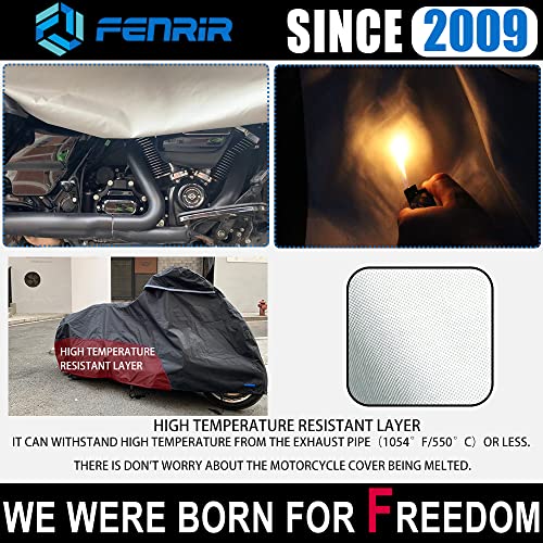 Fenrir 96" Inch 420D Motorcycle Cover Waterproof Outdoor Storage Exhaust Pipe Anti-Scalding For Cruiser Shadow Vstar Boulevard Vulcan Softail Fat Boy Fat Bob Low Rider Breakout Dyna Vrod Scout Chief #TOP4
