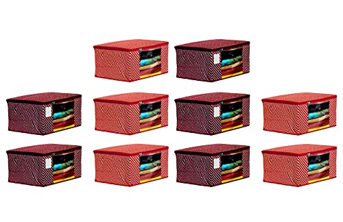 Image of Saree Bag | Saree|Cotton Saree Cover Closet Orgnizer /Saree Bags For Wardrobe Orgnizer Clothe Covers | Saree Cover|Sari Organizer (Pack of 10, Maroon + Red)