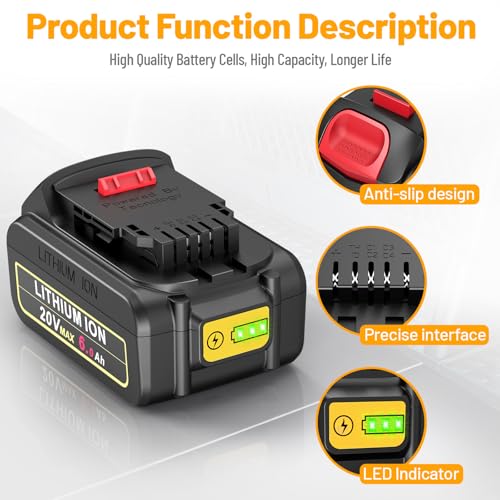 Image of Futurebatt 20V Lithium Ion Battery Replacement for Dewalt 20V Max 6.0Ah Compatible with Dewalt Batteries DCB205 DCB206 DCB207 DCB204 DCB201 DCB200 DCD DCF DCG Series Cordless Power Tools (1 Pack)