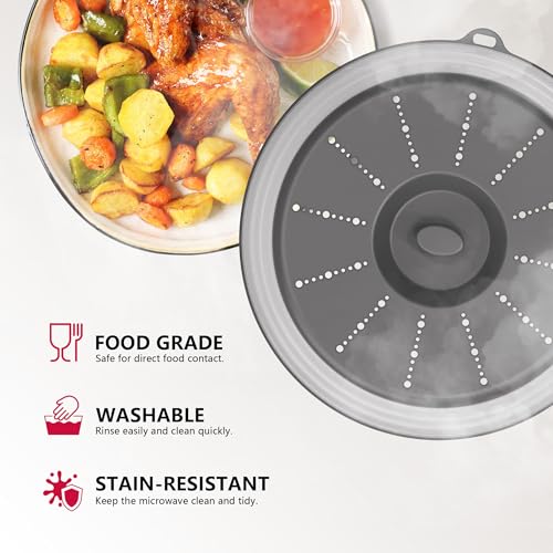Image of WVM Microwave Splatter Cover Vented for Food with Hook Hole, Splatter Guard & Colander Kitchen Gadget for Food, Meal Prep, Dark Grey, M(11 inchx3.26 inch)-Pack of 1