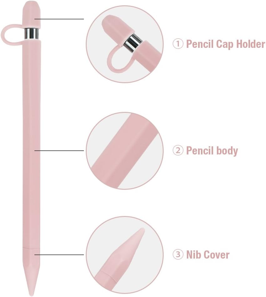 Apple Pencil 1st Generation Case Holder TOOVREN Silicon iPad Pro Pen Cover with Stylus Cap Holder and Protective Nib Cover for iPad Air iPad Mini iPad Pro 9.7'' 10.5'' 12.9'' Pencil Pink
