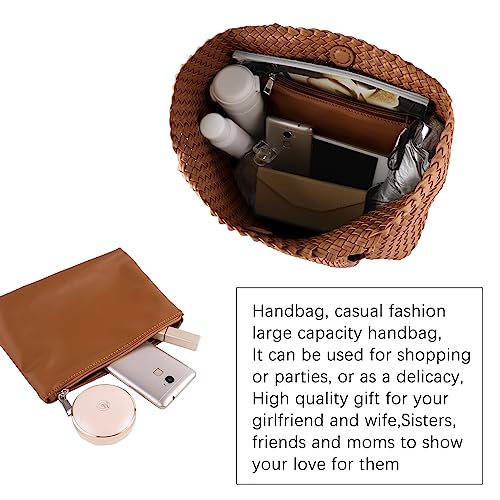 Woven Bag For Women, Vegan Leather Tote Bag Large Summer Beach Travel Handbag And Purse Retro Handmade Shoulder Bag (Brown) #TOP4