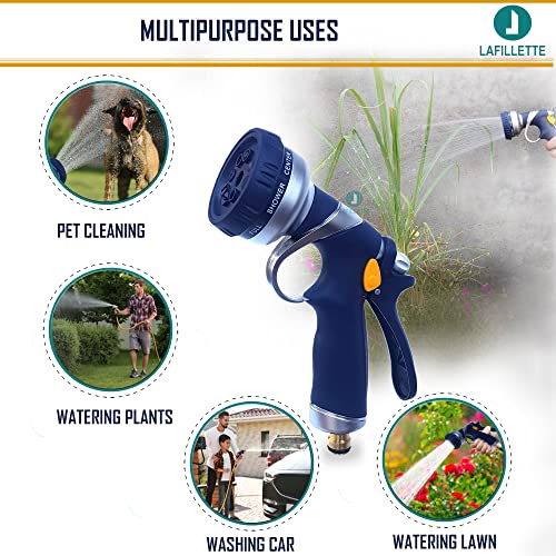 Image of LAFILLETTE Multifunctional High Pressure Foam Water Spray Gun - Garden Hose Nozzle Hand Sprayer, 8 Pattern Metal Watering Nozzle for Car Washing, Garden Watering, Home Cleaning, Pets Washing