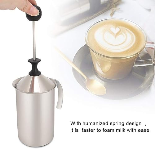 Miniatura 4 de 13.5 fl oz de acero inoxidable Bubbler leche espumador de mano para lattes - batidor mezclador de bebidas para café a prueba de balas mini espumador