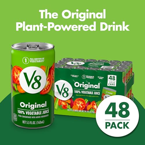 V8 Jugo original 100% vegetal, mezcla de verduras con jugo de tomate, lata de 5.5 onzas líquidas (paquete de 48)